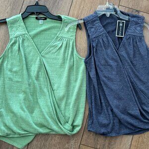 TWO Cable & Gauge Embroidered Sleeveless Blouses Size M Navy NWT  &  Green NWOT